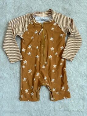 Caden Lane Palm Tree Zip Front Gender Neutral Baby Rash Guard Swimsuit